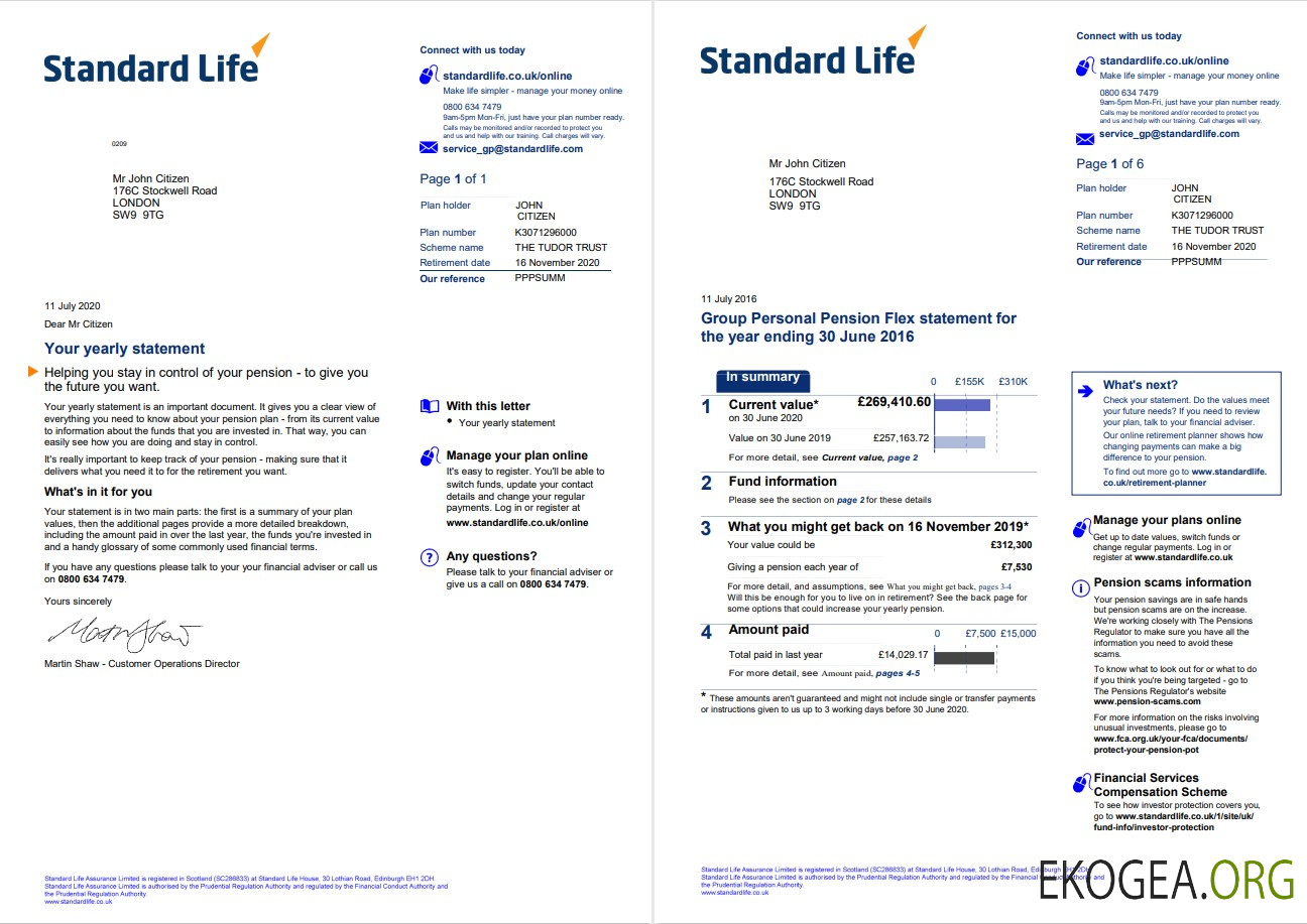 United Kingdom Standard Life utility bill template in Word and PDF format, 7 pages 1 2